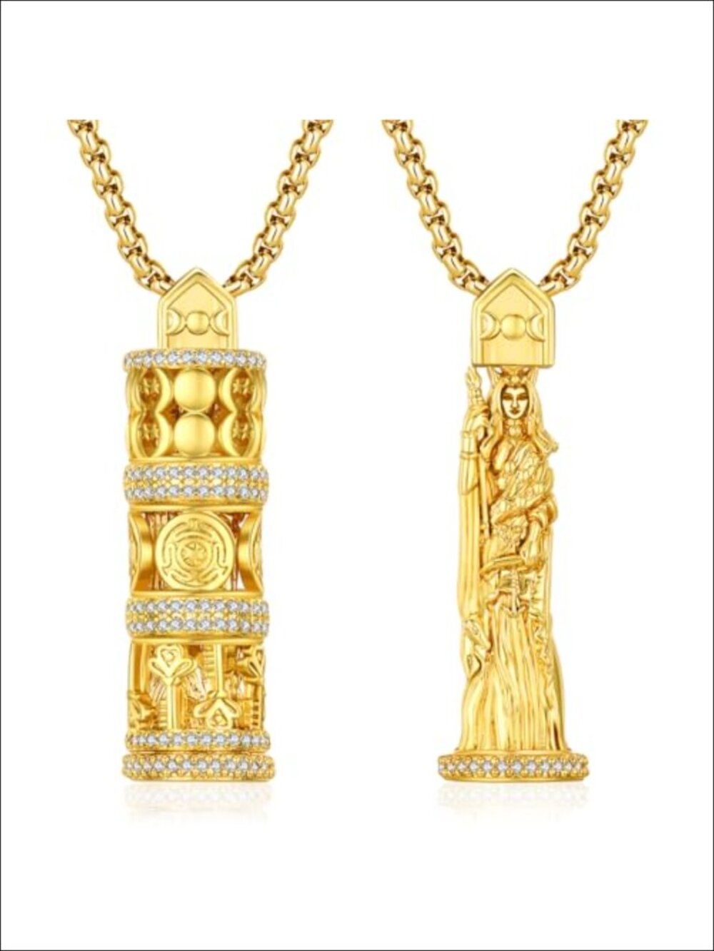 Hecate Triple Moon Goddess Pendant Necklace, 18k Gold Plated Hekate Magic